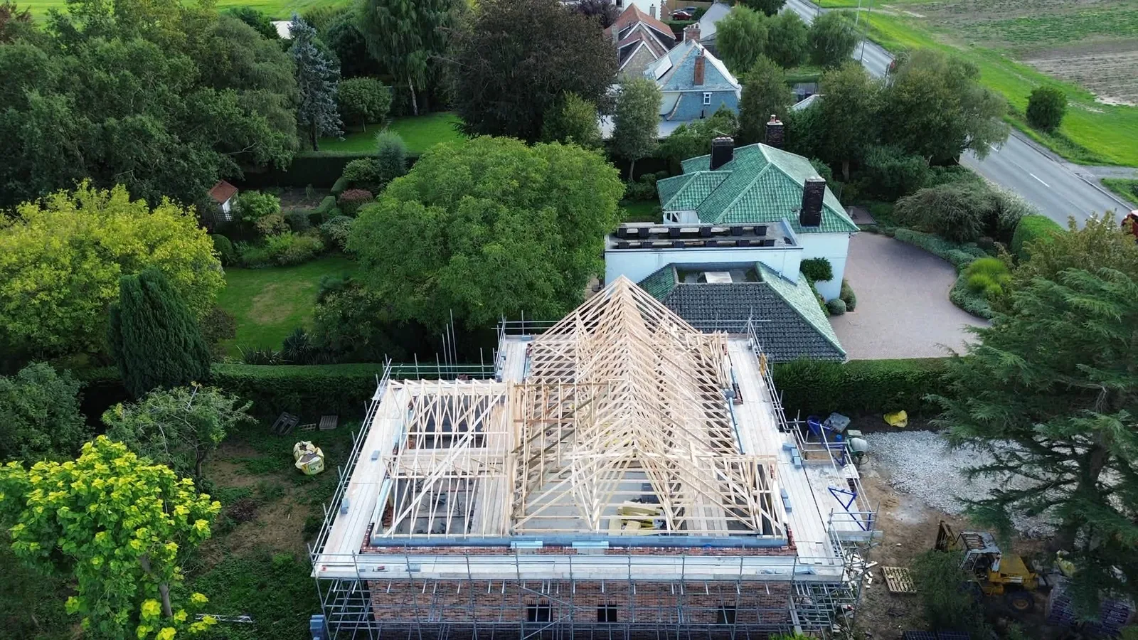 Completed roof structure on a five bedroom house on the outskirts of Boston, Lincolnshire, fitted in one day