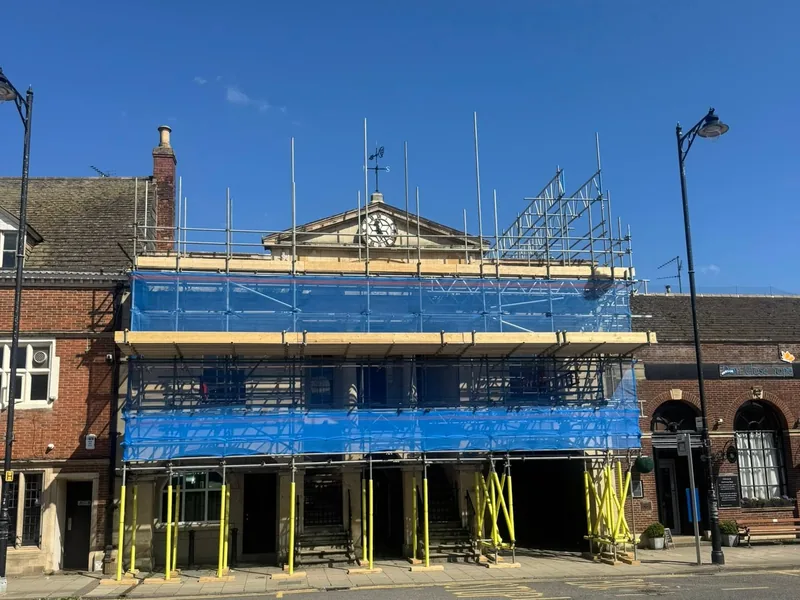 Roof works under way at Bourne Town Hall for Probus Construction