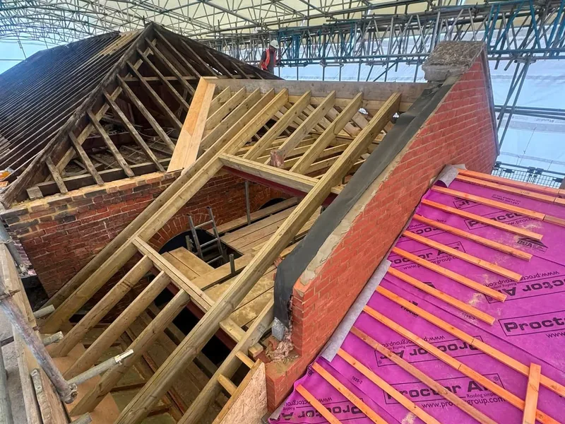 Roof works progressing across the Bourne Town Hall renovation