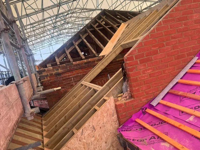 Rear lower 5 degree pitched lean to roof at Bourne Town Hall