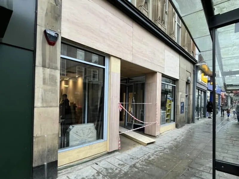New shopfront nearing completion on a pedestrianised high street