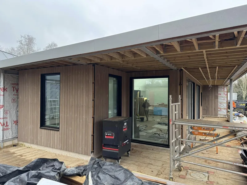 Scottish larch cladding installed on a new build home at Cromer, Norfolk