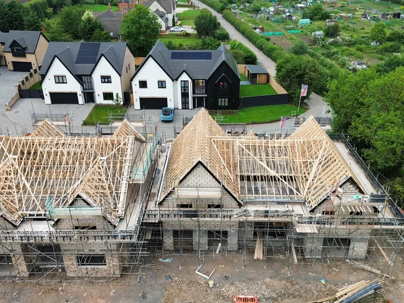 Aerial view of the high end Leicestershire development with roofs completed by AJB Group