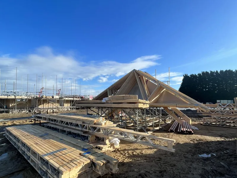 Attic roofs under construction on the 69 unit housing development at Long Sutton