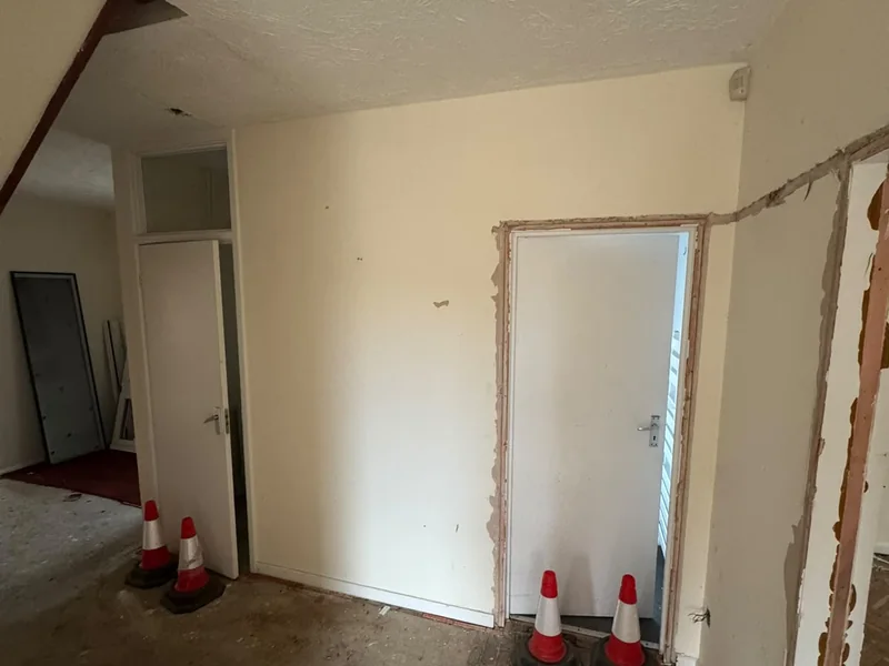 Internal doorway opening cut through during the strip out at Four Winds, Ramsey