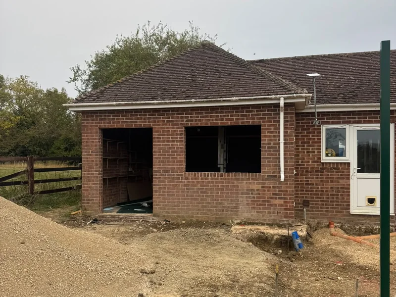 Brickwork rising on the rear extension at Four Winds, Ramsey