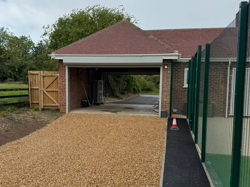 Completed driveway, fencing and carport at Four Winds, Ramsey