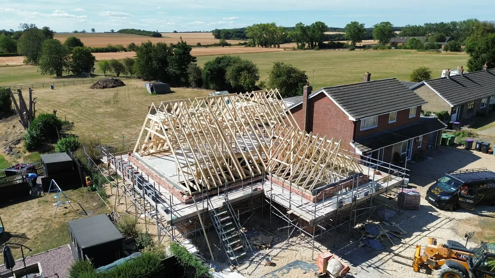 Attic trussed roof on a new three bedroom build in Rippingale, near Bourne, with open fields behind