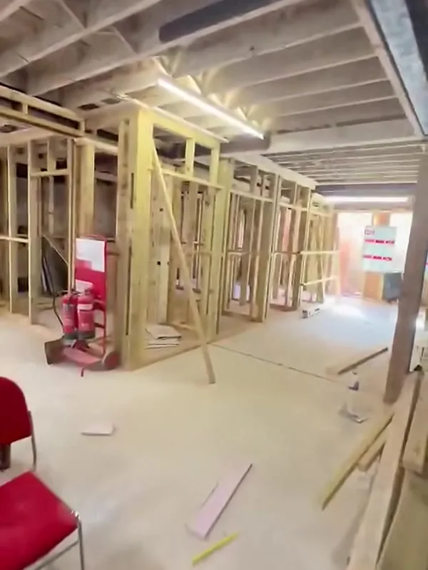 New 4x2 stud partitions setting out the offices on the ground floor in Stamford