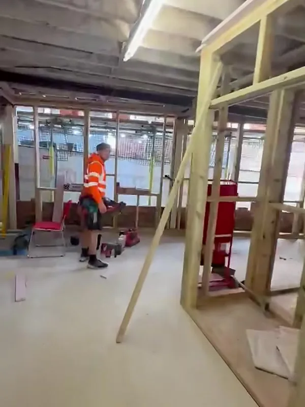 A framed door opening in the new ground floor partitions in Stamford