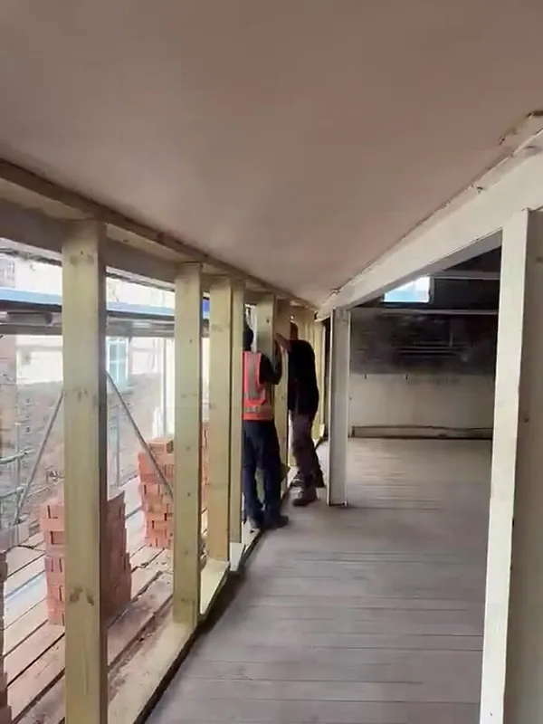 First floor of the Stamford conversion with the new timber walls framed along the front