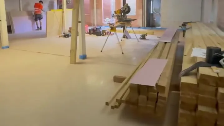 The stripped ground floor of a disused warehouse in Stamford town centre at the start of its conversion