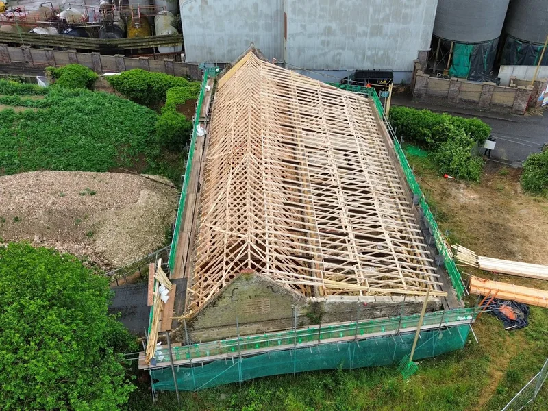 New trussed roof completed on Stoke Ferry Village Hall in Norfolk