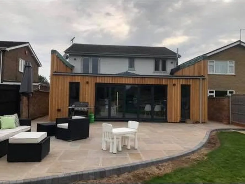 Completed single storey extension seen from the garden patio