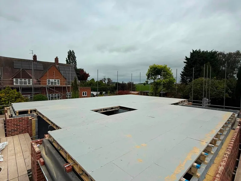 Completed joist deck ready for its covering on a Boston project