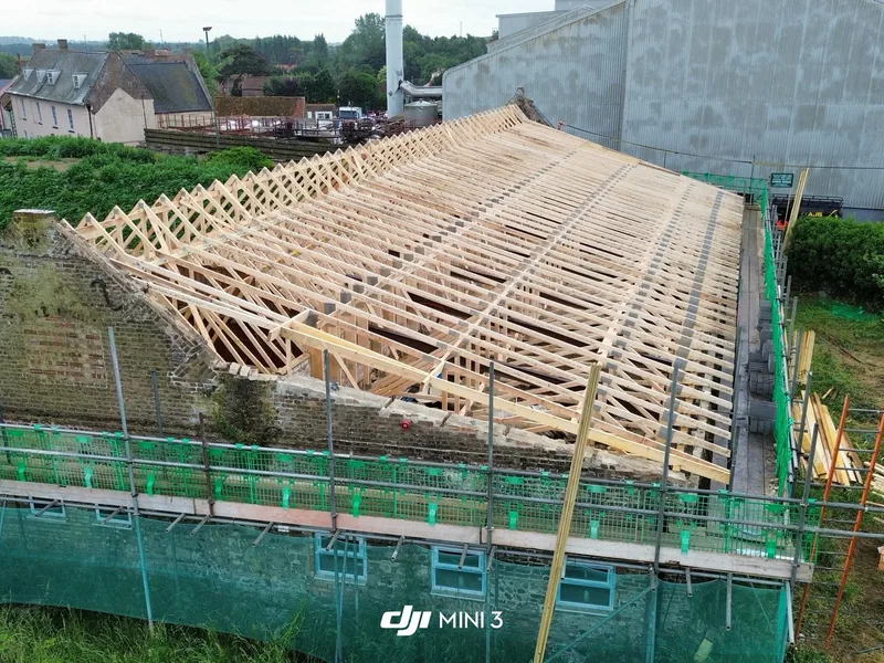 Completed trussed roof ready for felt and battens