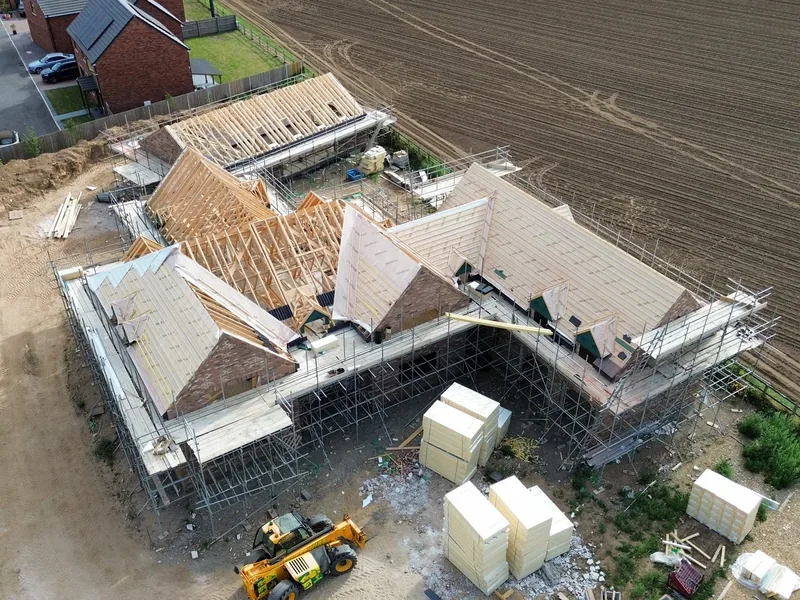 Hand cut roof structure being assembled by AJB Group carpenters