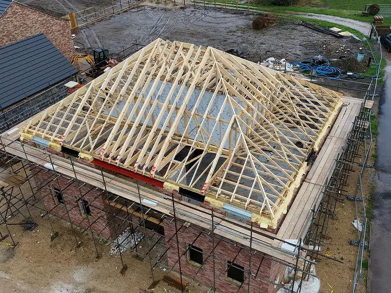 Roof structure complete and ready for felt and batten