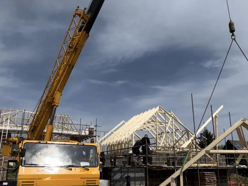 Roof structure being fitted on a self build property
