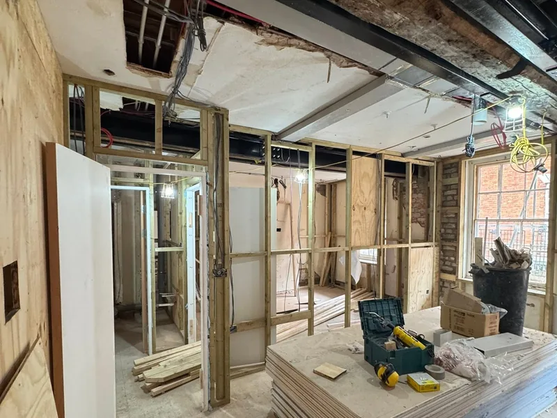 Stud partitions formed on site by AJB Group joiners inside an existing building in Grantham