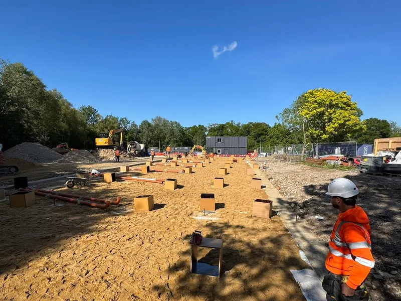 Shutter boxes set out ahead of a concrete pour