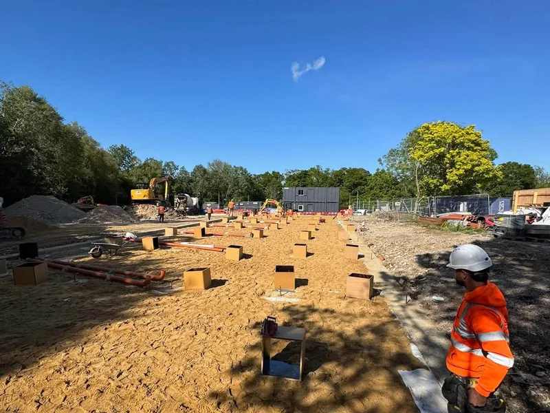 Row of shutter boxes installed ahead of concrete pours